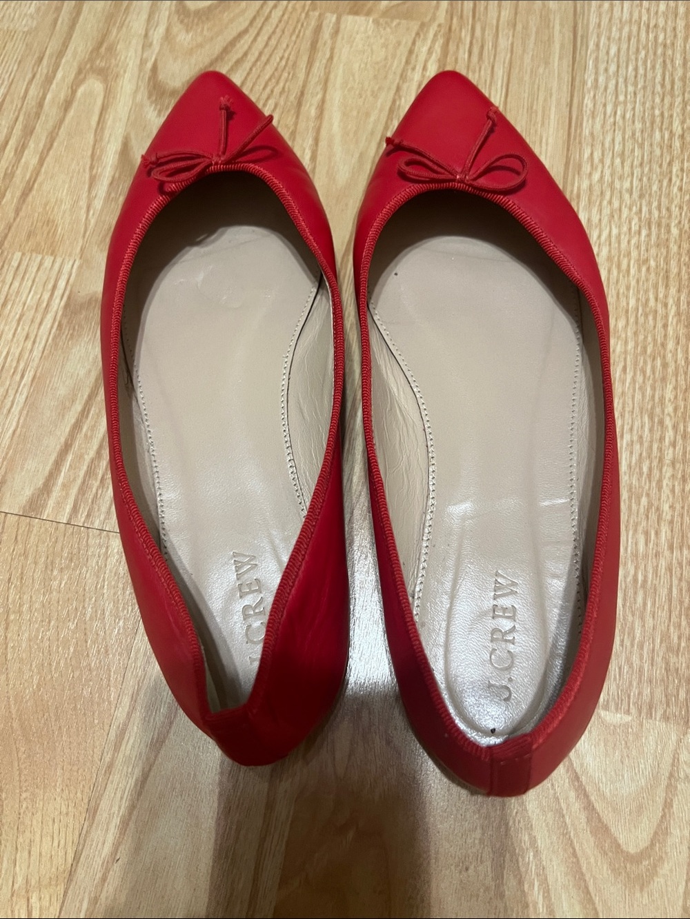 J. Crew Red Pointed-Toe Bow Flats